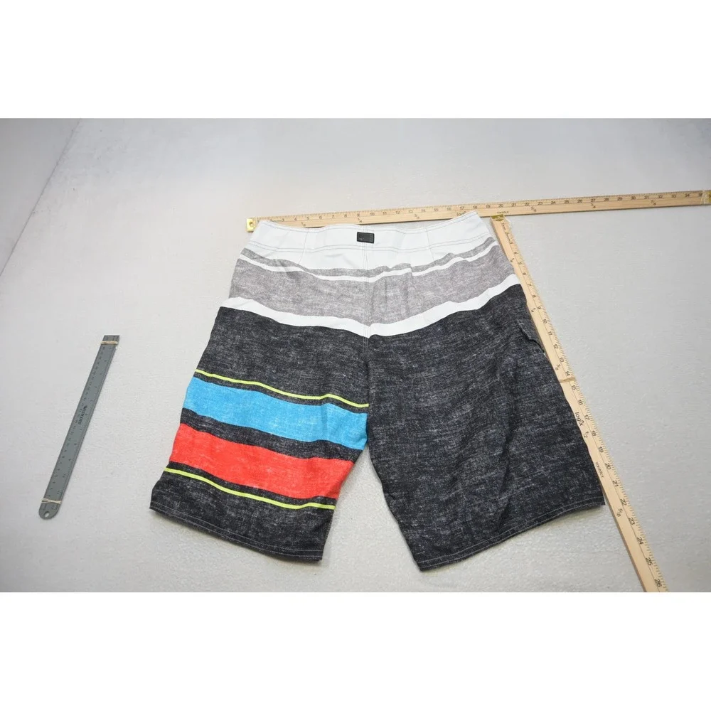 O'Neill Board Shorts Men 36 Black Multi Stripe Surf Swim Trunks Excellent
